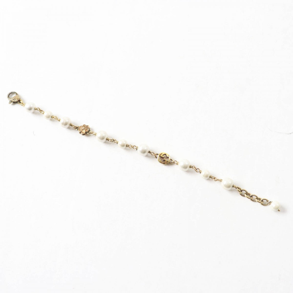 GUCCI bracelet 664352 Metal, Glass Pearl gold Flower and Pearl Interlocking G logo Women Used