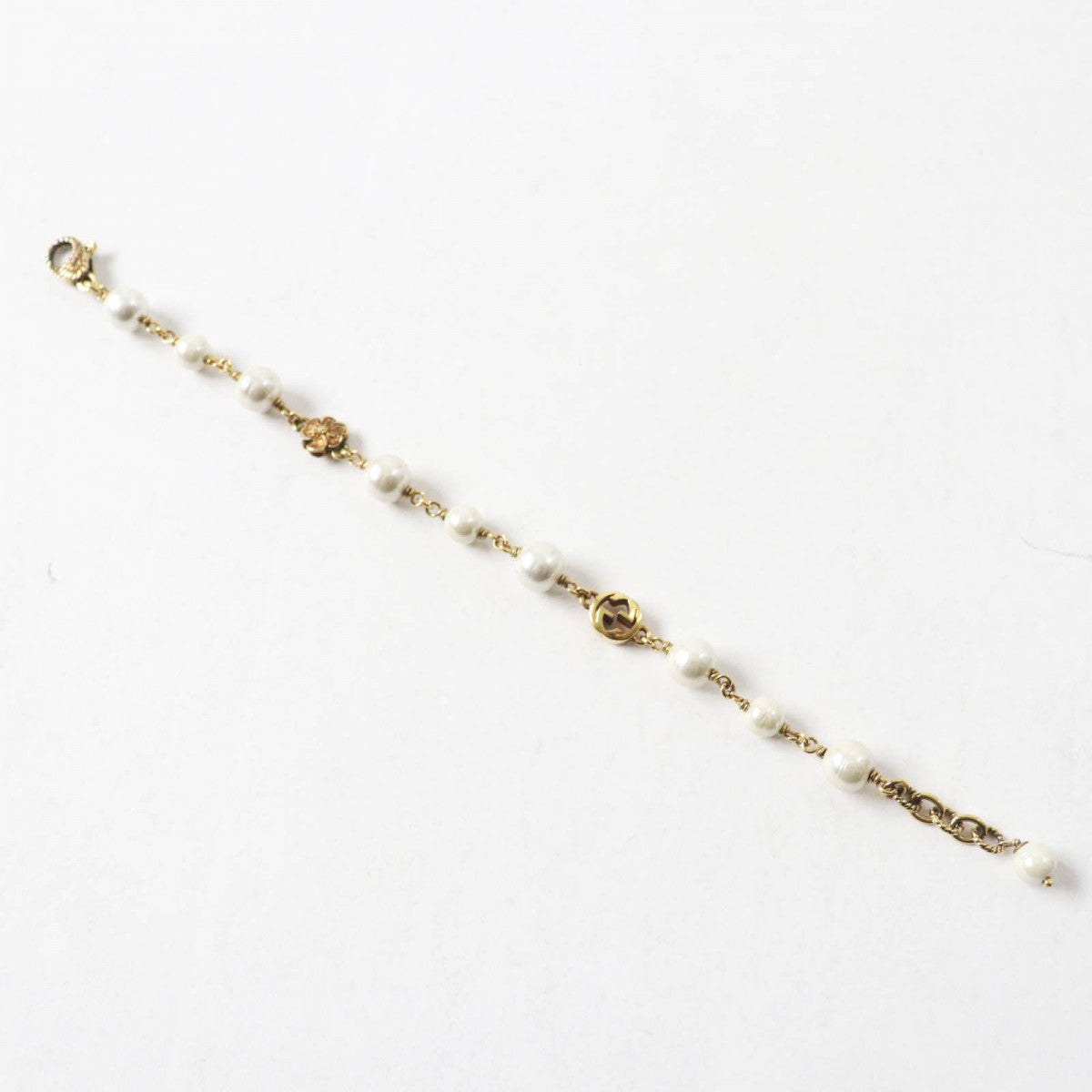 GUCCI bracelet 664352 Metal, Glass Pearl gold Flower and Pearl Interlocking G logo Women Used