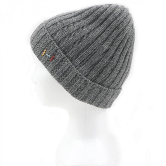 HERMES Knit cap Main: 80% cashmere, Main: 20% silk, Part: sheep leather gray mens M Used
