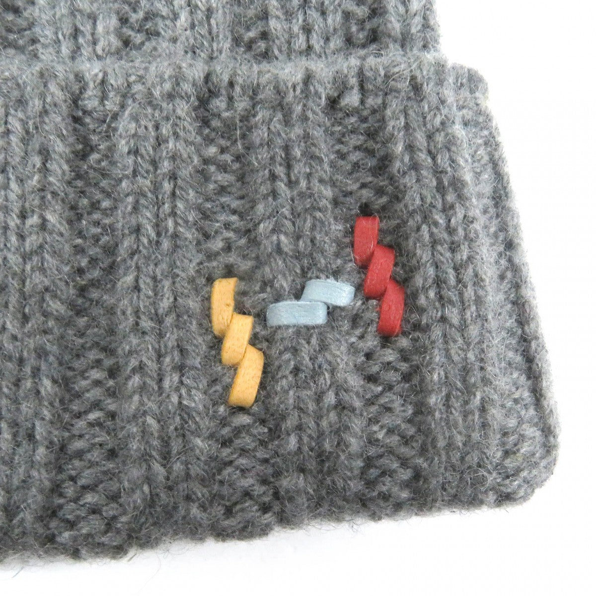 HERMES Knit cap Main: 80% cashmere, Main: 20% silk, Part: sheep leather gray mens M Used