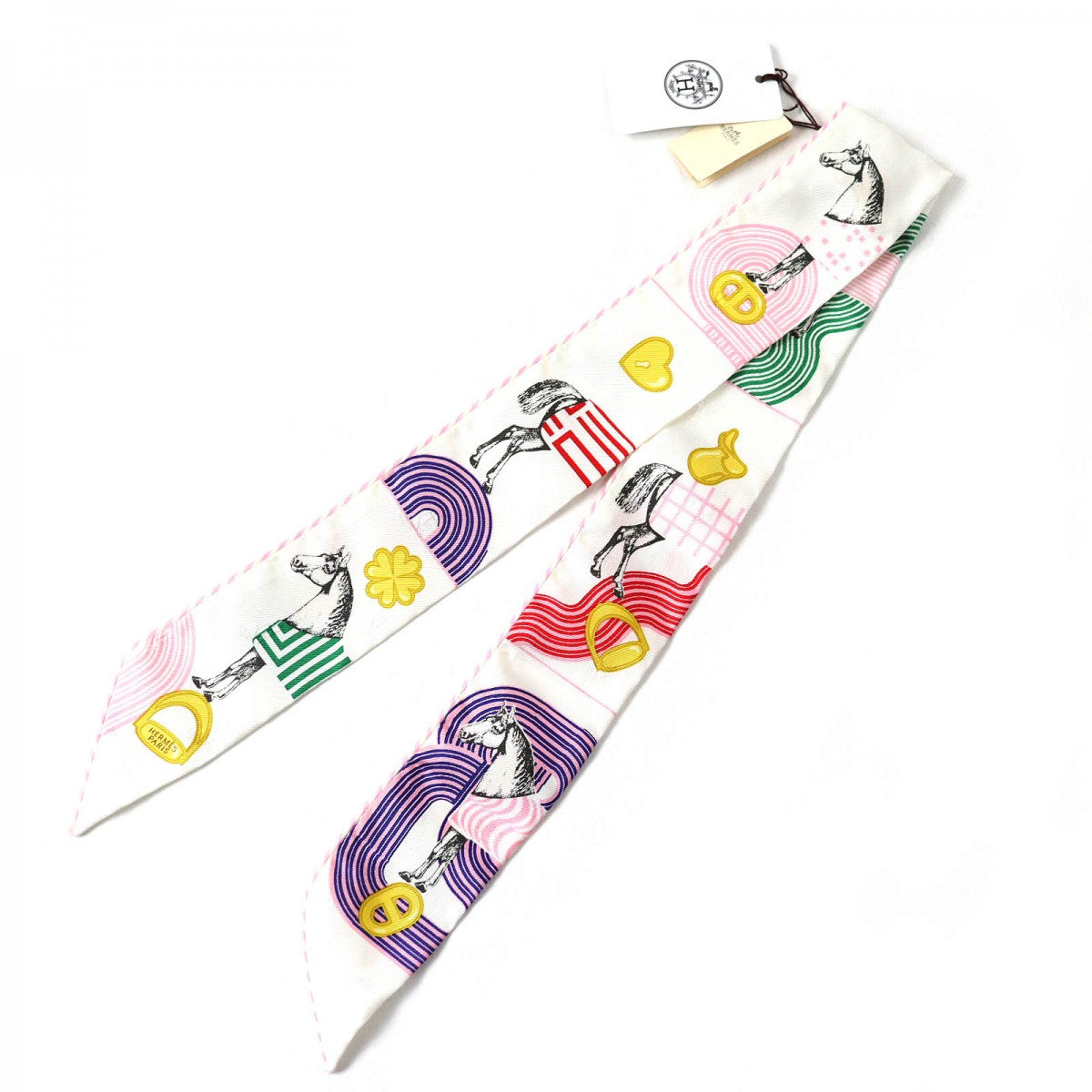 HERMES scarf Main: 100% silk, - White pink Twilly Garde Robe Pop Garde Robe Pop Women Used