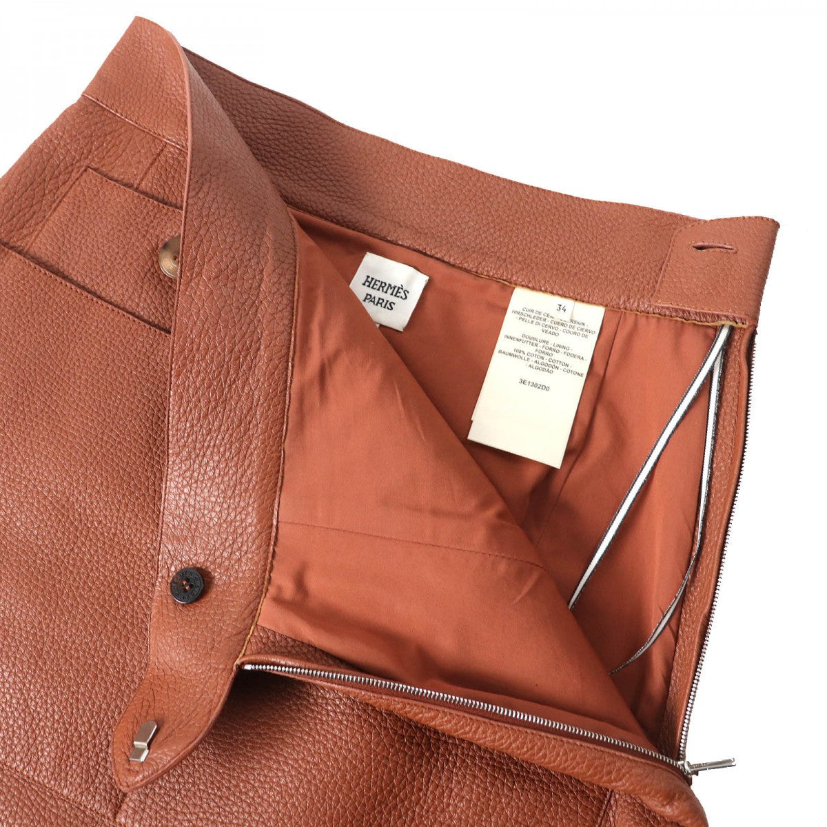 HERMES skirt 3E1302D0 Deerskin Brown 34