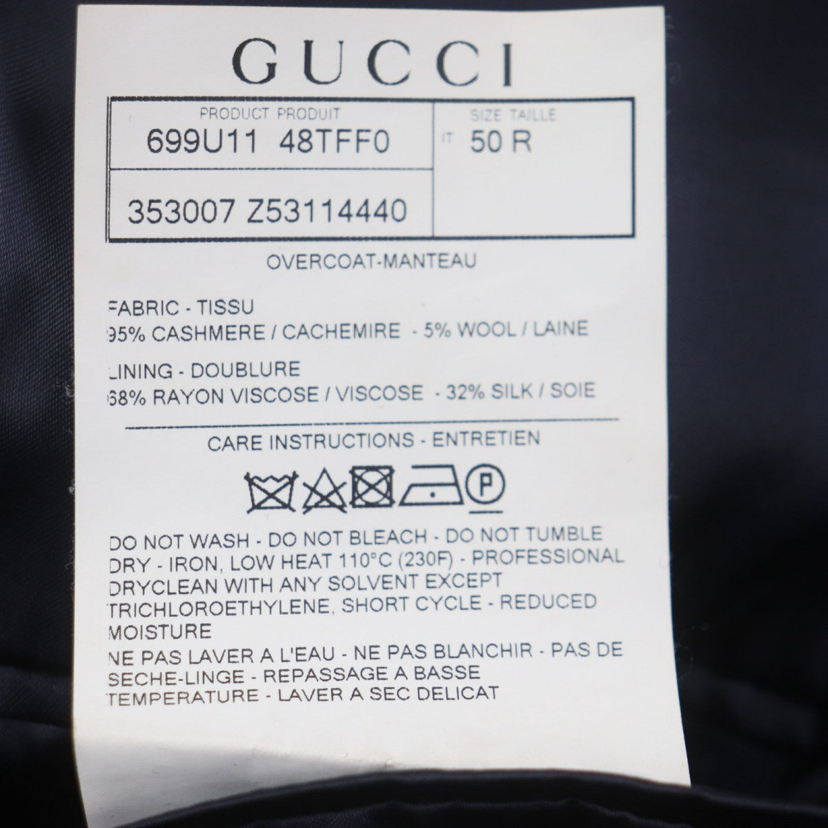 GUCCI Chester coat 353007 cashmere Navy 50