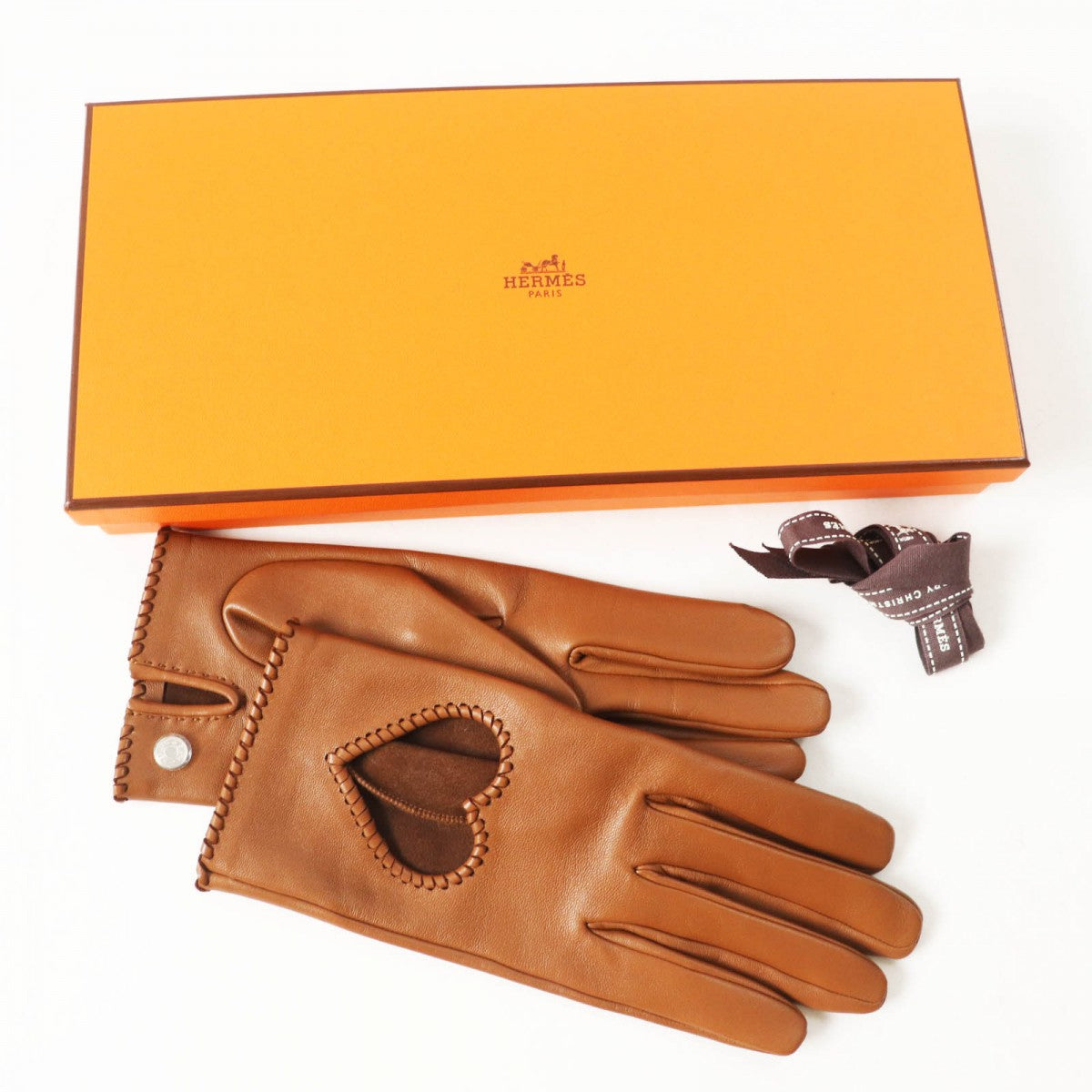 HERMES gloves Lamb leather Brown Crude cell 7