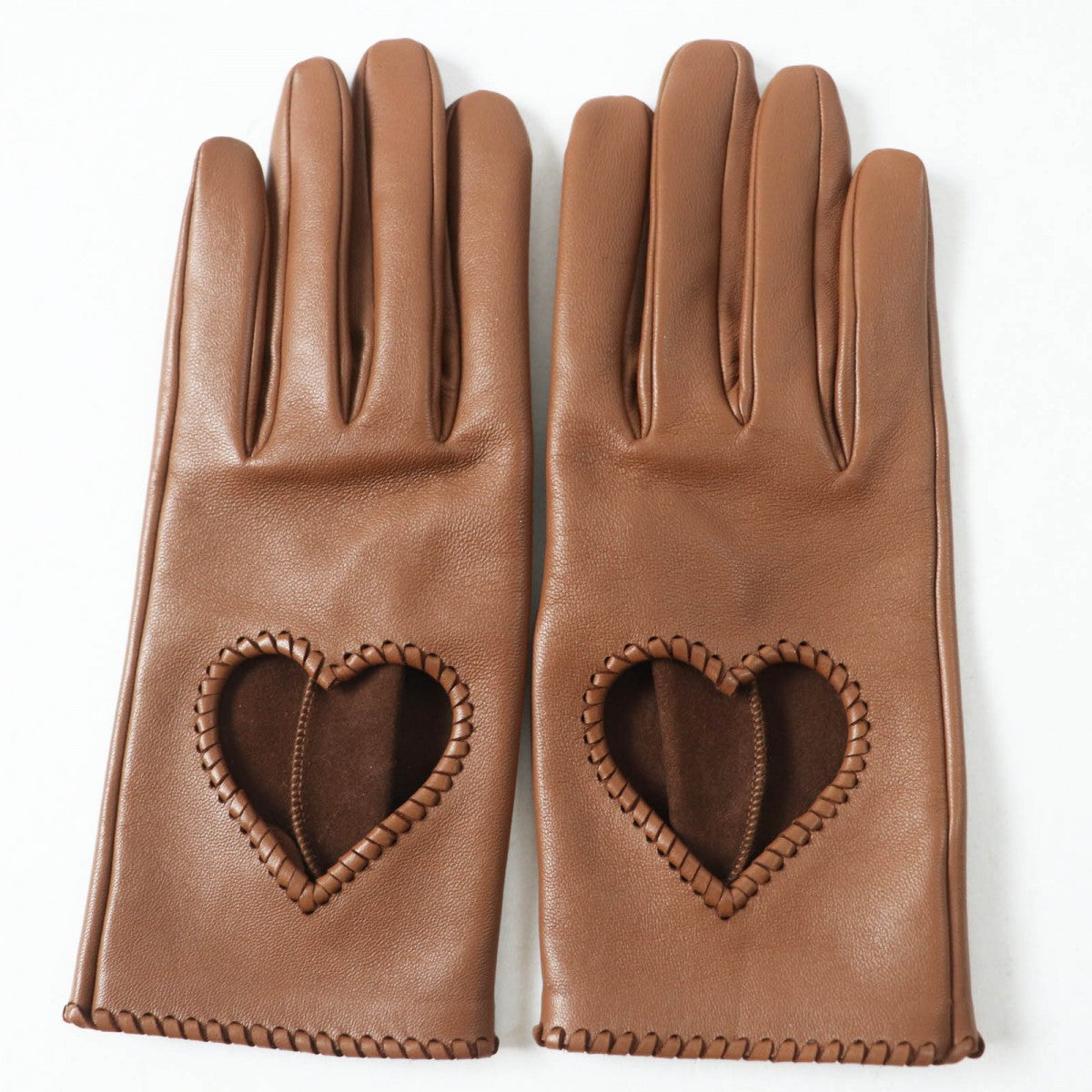 HERMES gloves Lamb leather Brown Crude cell 7
