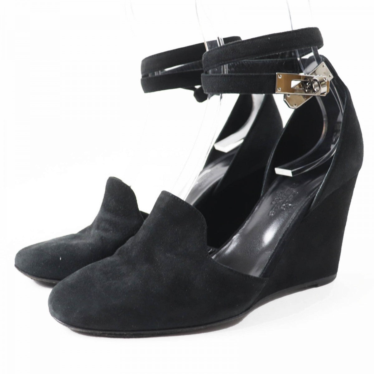 HERMES pumps Suede leather black Baby 90