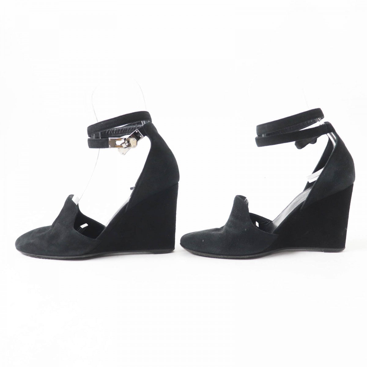 HERMES pumps Suede leather black Baby 90