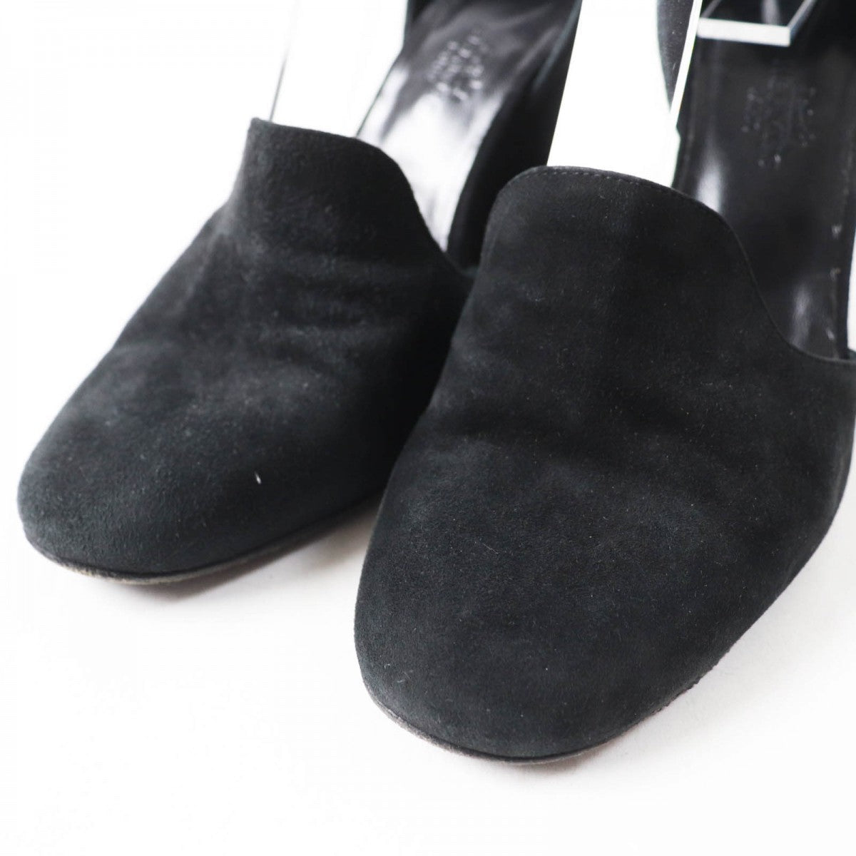 HERMES pumps Suede leather black Baby 90
