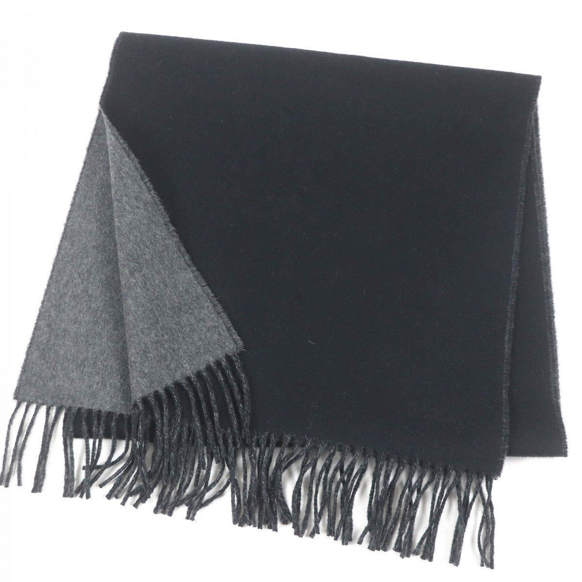 HERMES Scarf H393800T cashmere Black Grey Recto Verso