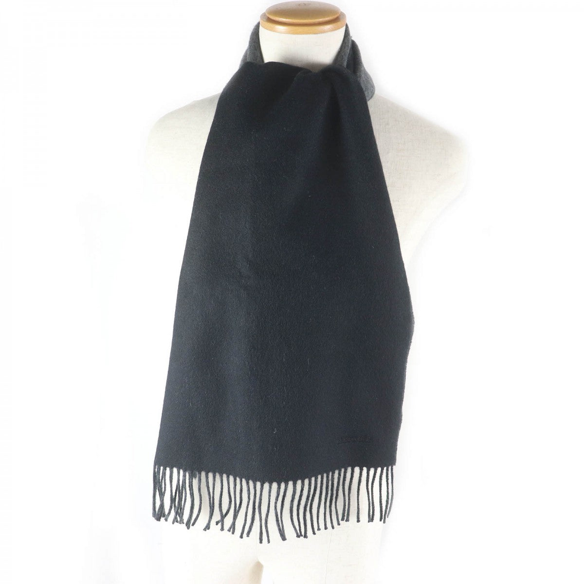 HERMES Scarf H393800T cashmere Black Grey Recto Verso