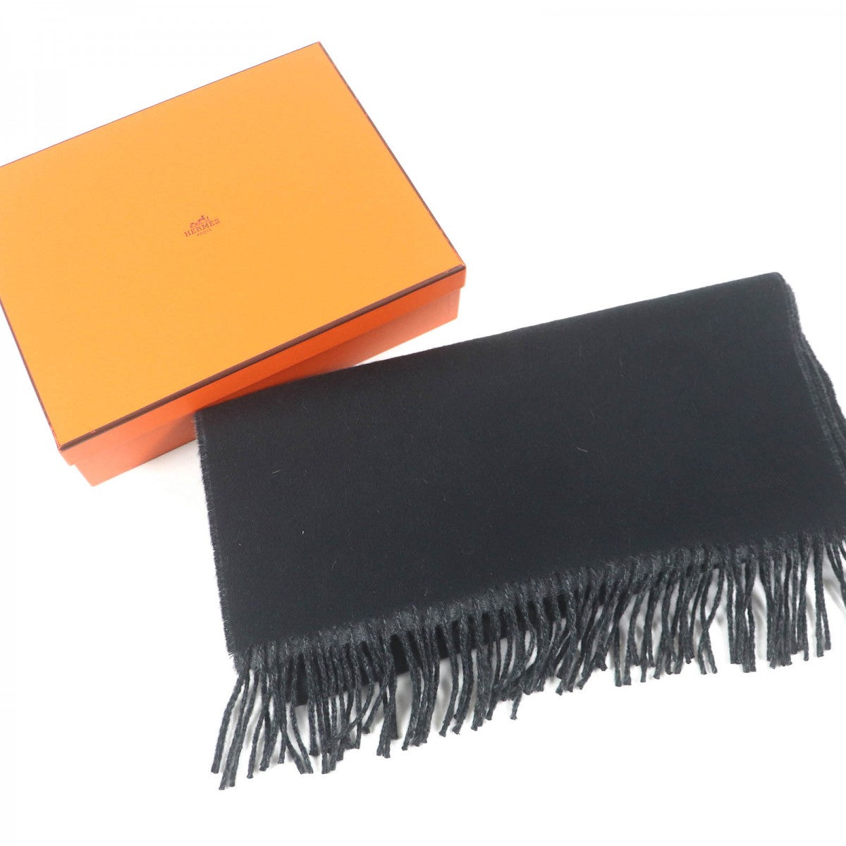 HERMES Scarf H393800T cashmere Black Grey Recto Verso