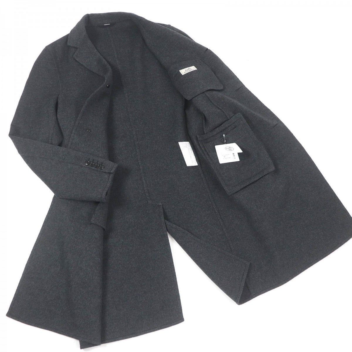 HERMES coat cashmere Charbon MANTEAU LIVERPOOL DOUBLE 48