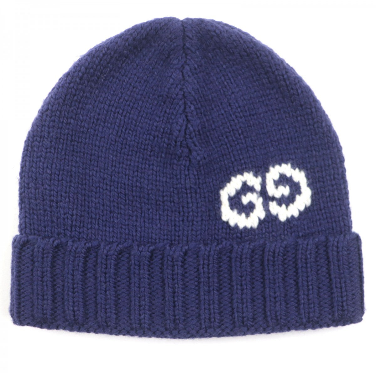 GUCCI Knit cap 602886 wool Navy GG LOGO KNIT BAENIE M