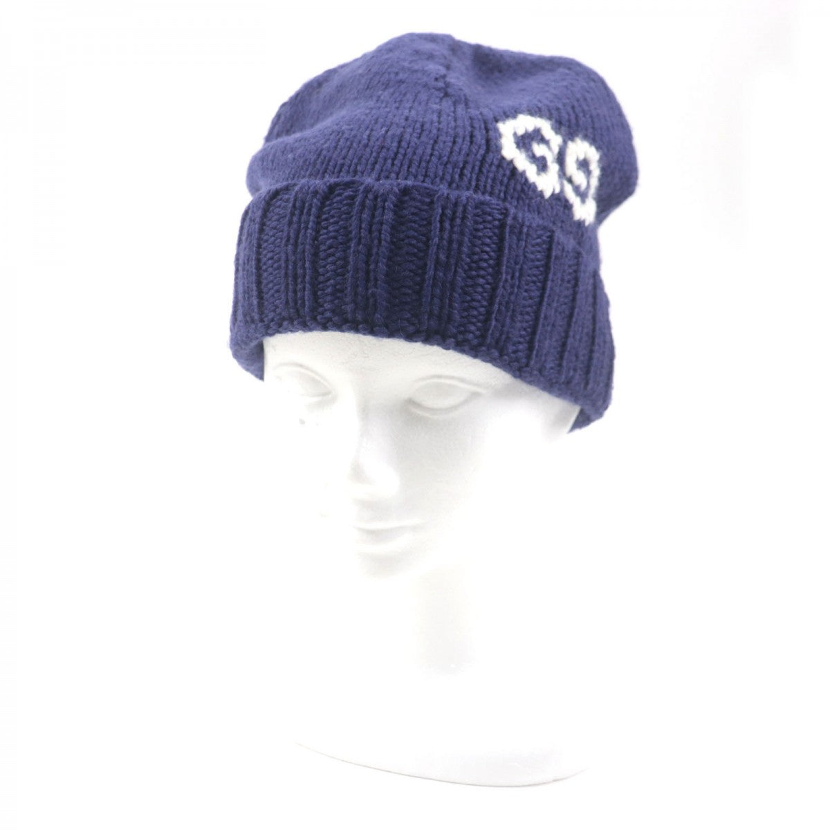 GUCCI Knit cap 602886 wool Navy GG LOGO KNIT BAENIE M