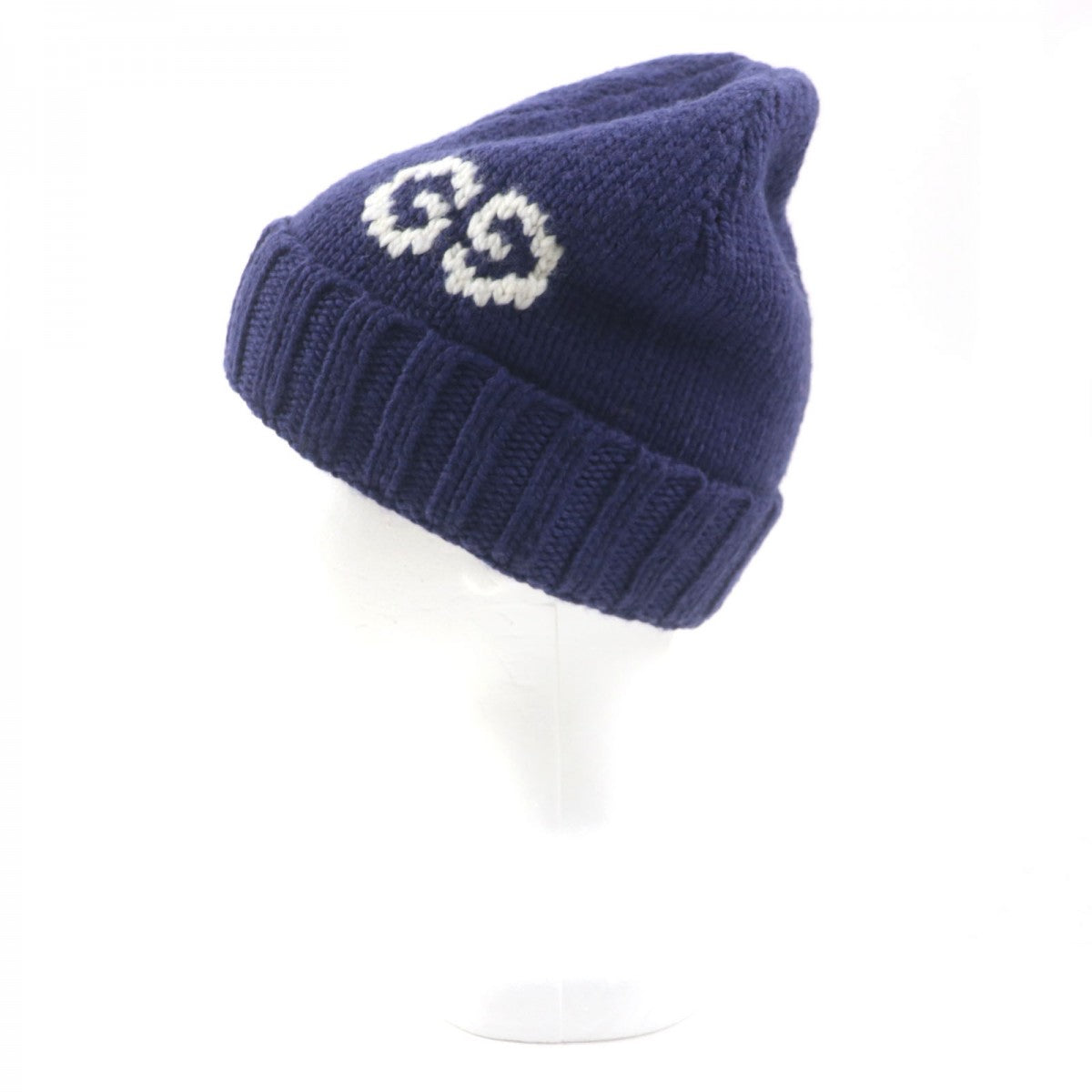 GUCCI Knit cap 602886 wool Navy GG LOGO KNIT BAENIE M