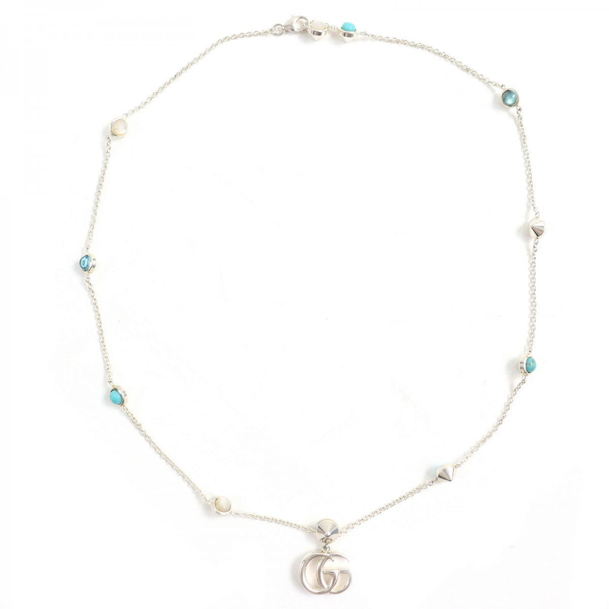 GUCCI Necklace 527399 J8474 8517 Main: SV925, Turquoise Stone, Blue Topaz Silver GG icon Double G Mother of Pearl Women Used