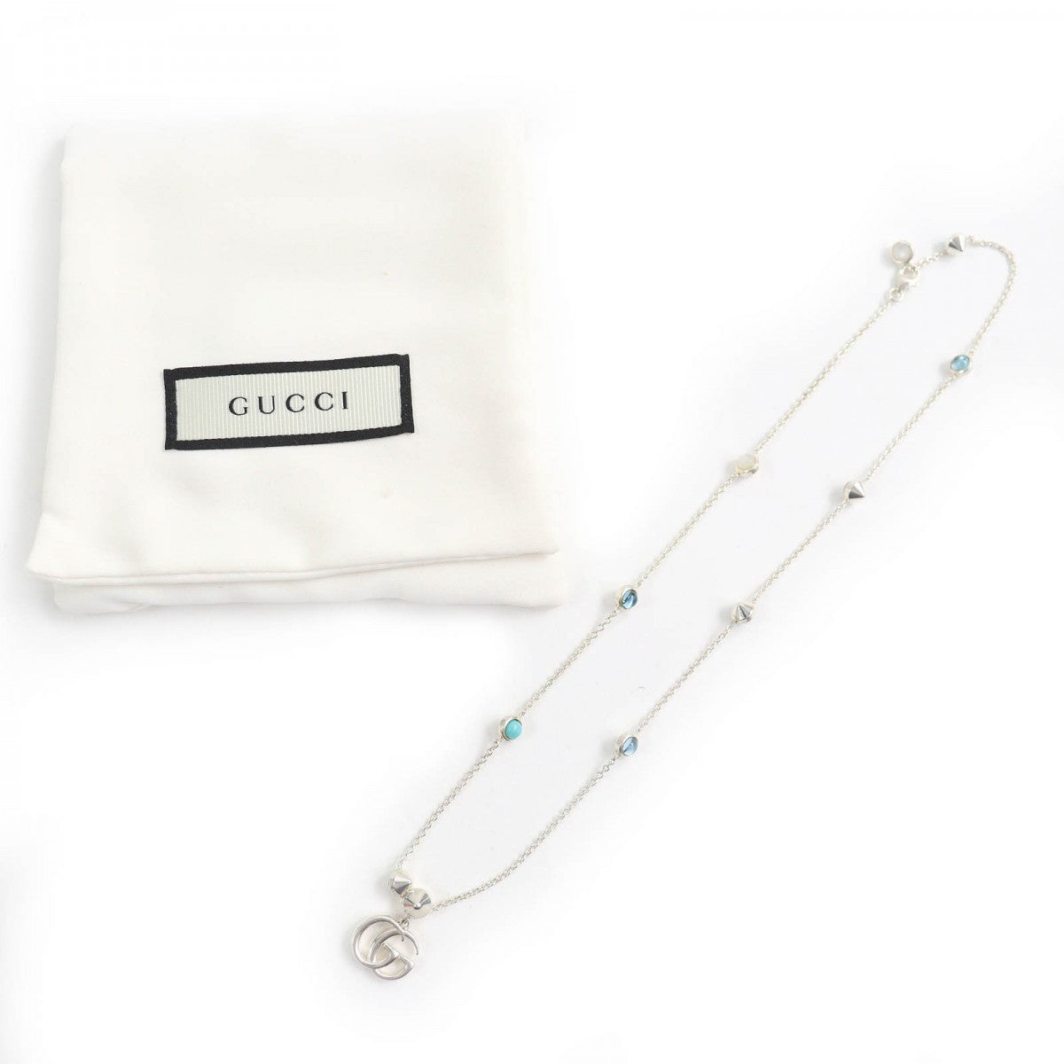 GUCCI Necklace 527399 J8474 8517 Main: SV925, Turquoise Stone, Blue Topaz Silver GG icon Double G Mother of Pearl Women Used