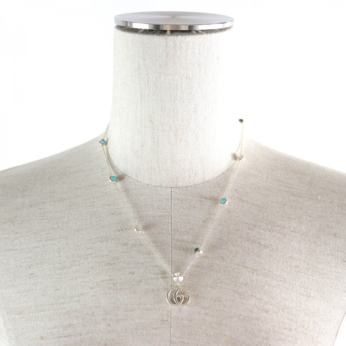 GUCCI Necklace 527399 J8474 8517 Main: SV925, Turquoise Stone, Blue Topaz Silver GG icon Double G Mother of Pearl Women Used