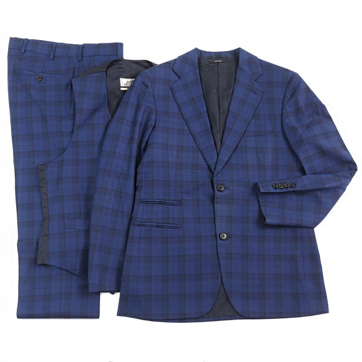 HERMES suit Outer: 100% wool, Lining: 100% cupra Blue type Check Pattern mens 44 Used