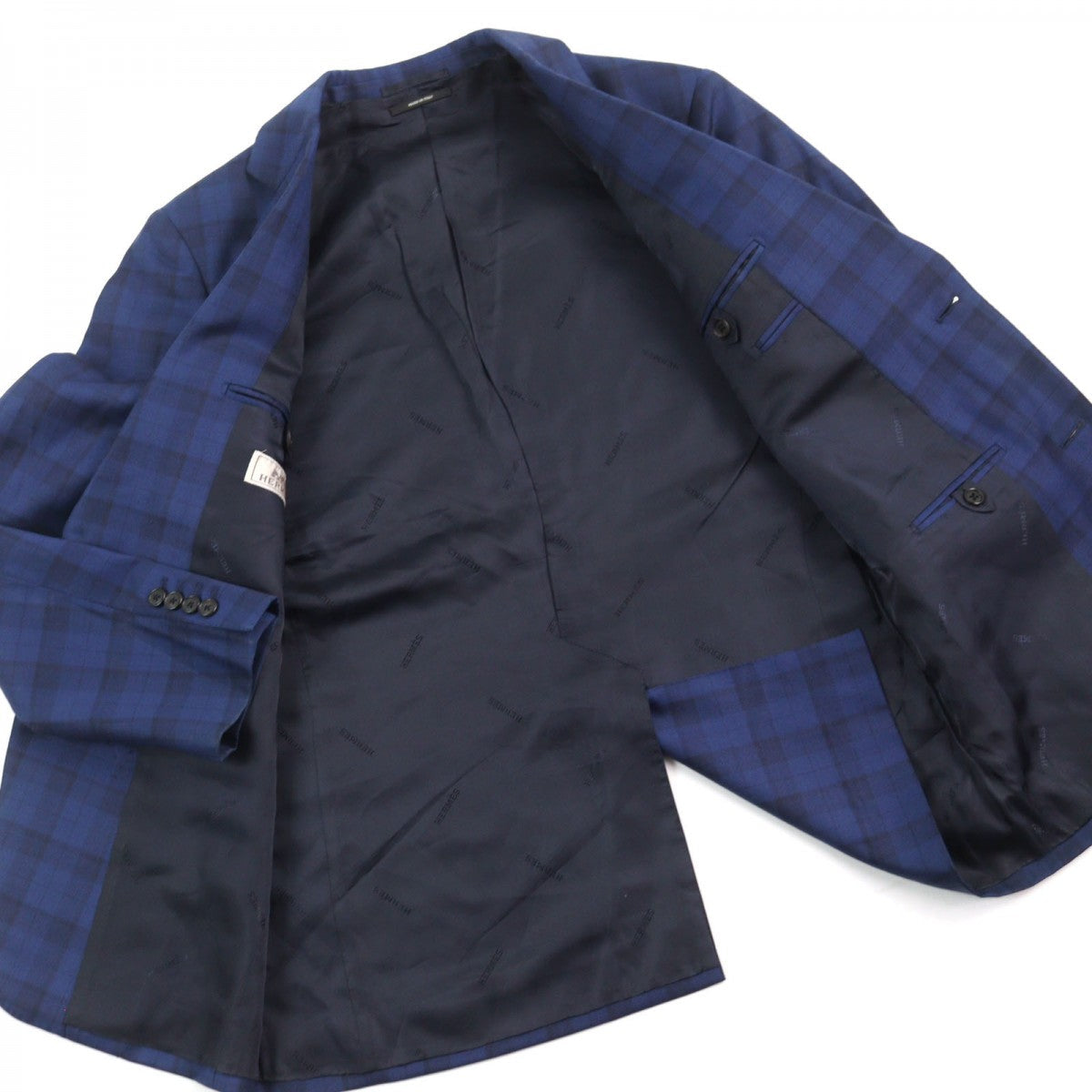 HERMES suit Outer: 100% wool, Lining: 100% cupra Blue type Check Pattern mens 44 Used