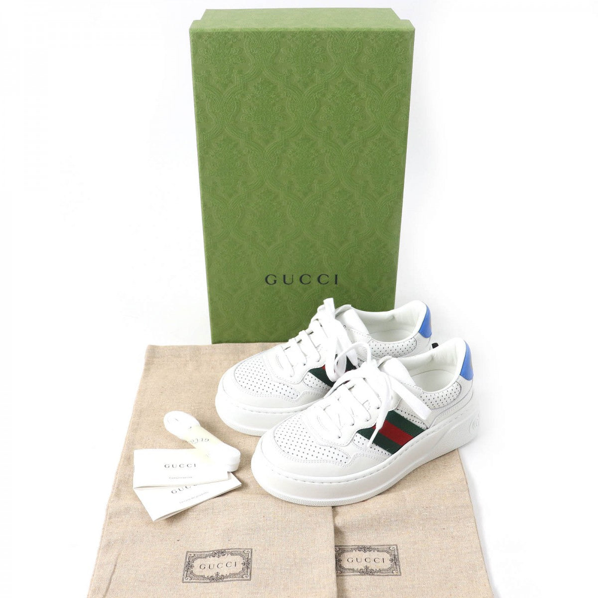 GUCCI Low cut sneakers 670415 leather White Blue Green Red 34.5