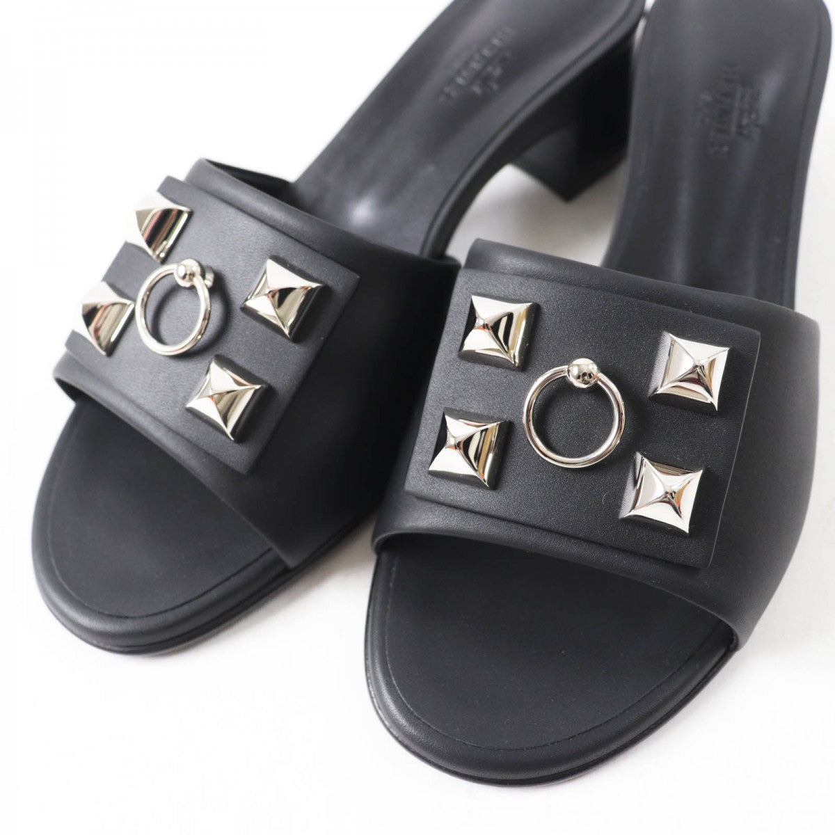 HERMES Sandals leather black DREAMY 37
