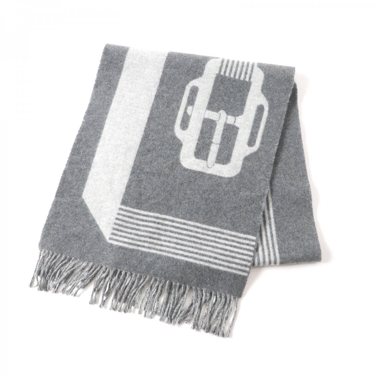 HERMES Scarf cashmere Antogracito / Gris Claire Sangle a Bookle