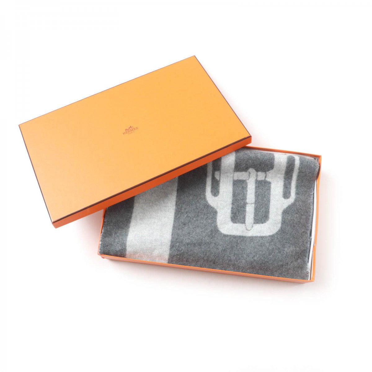 HERMES Scarf cashmere Antogracito / Gris Claire Sangle a Bookle
