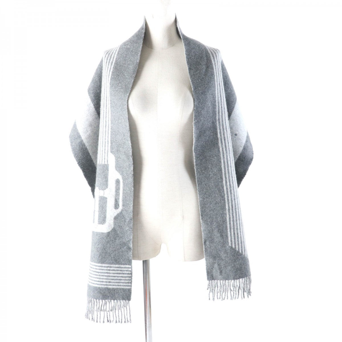 HERMES Scarf cashmere Antogracito / Gris Claire Sangle a Bookle