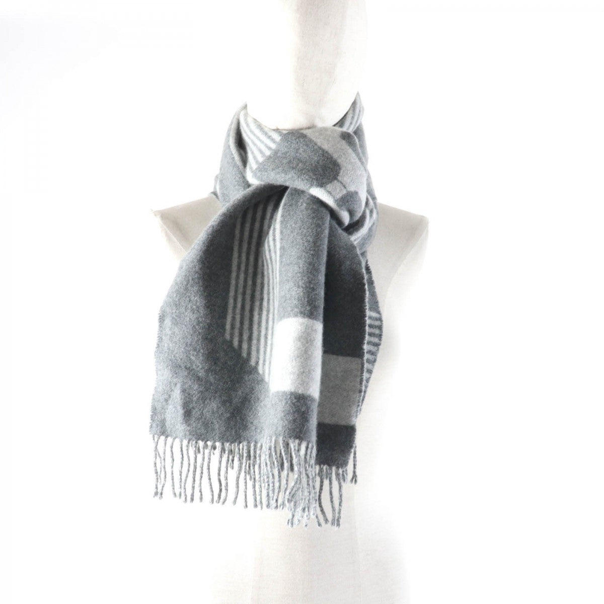HERMES Scarf cashmere Antogracito / Gris Claire Sangle a Bookle