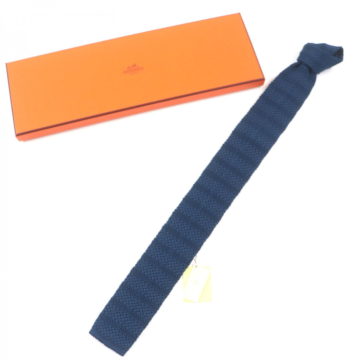 HERMES tie silk blue Cravat Fleur Uni