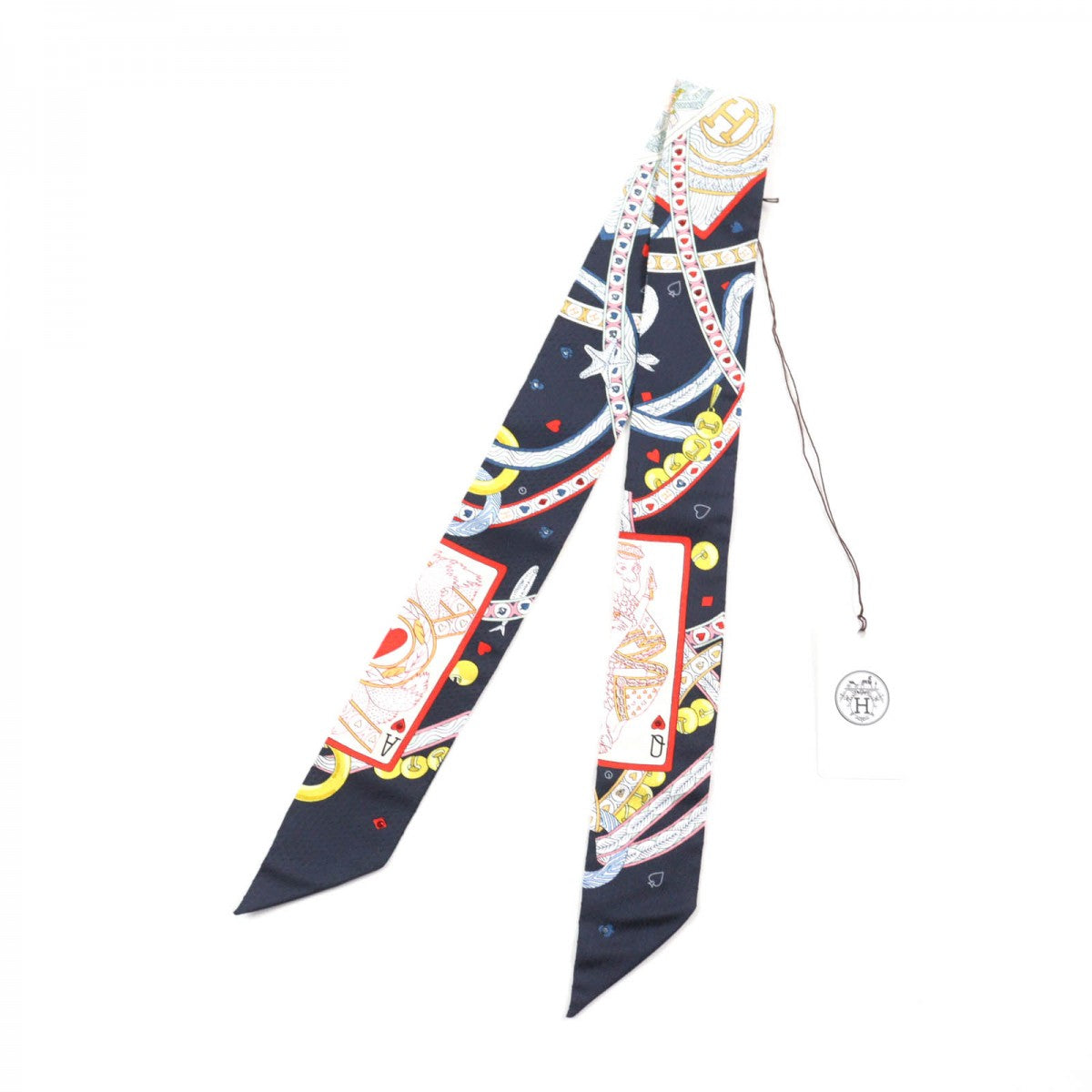 HERMES scarf silk Navy type PIQUE DAME DE COEUR Queen of Hearts