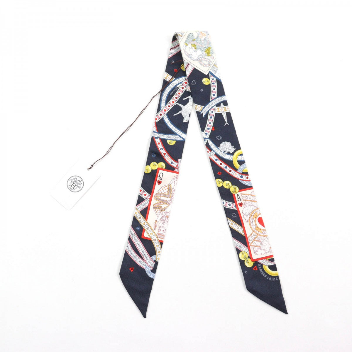 HERMES scarf silk Navy type PIQUE DAME DE COEUR Queen of Hearts