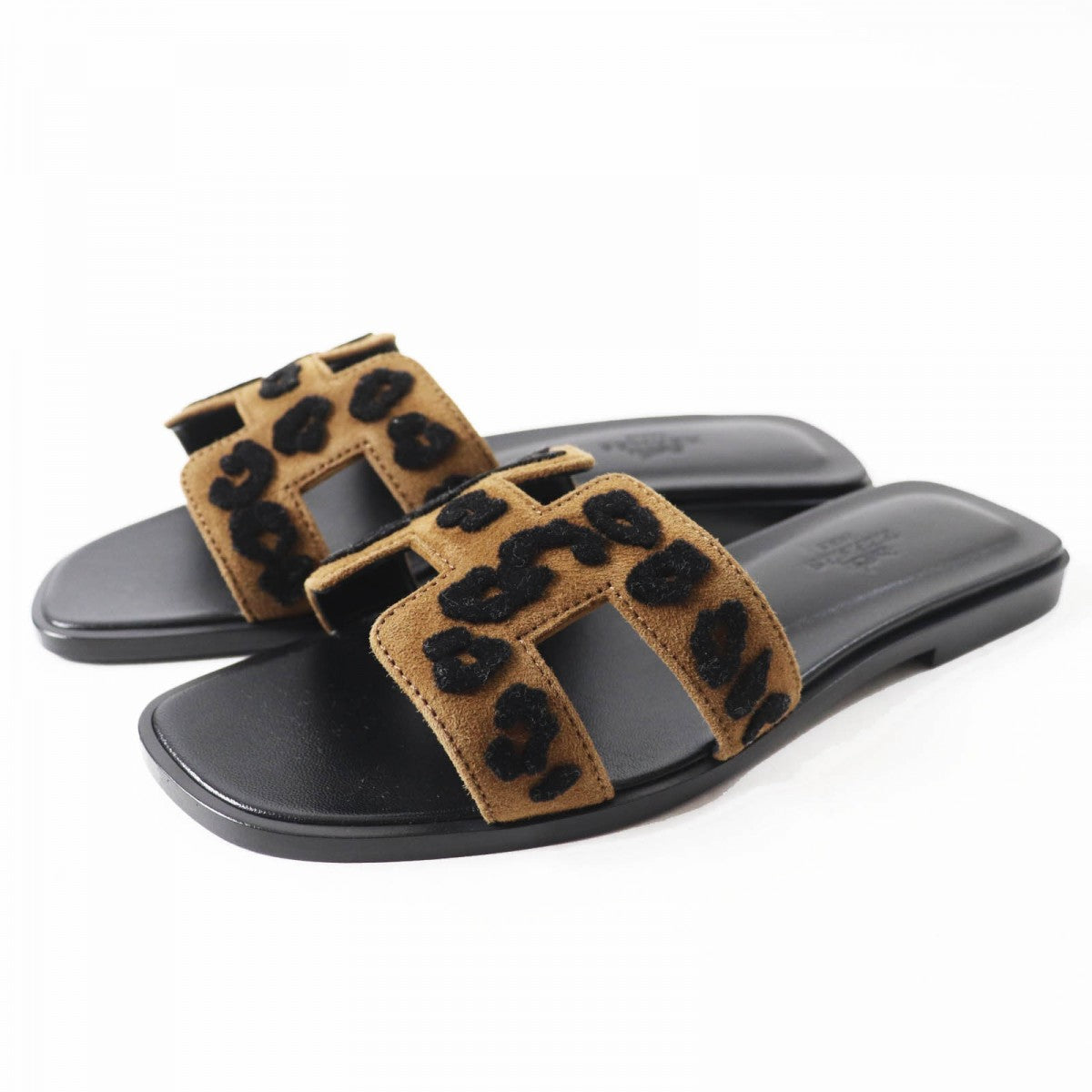 HERMES Sandals Chevre Verois Tufte Brown black Oran 35