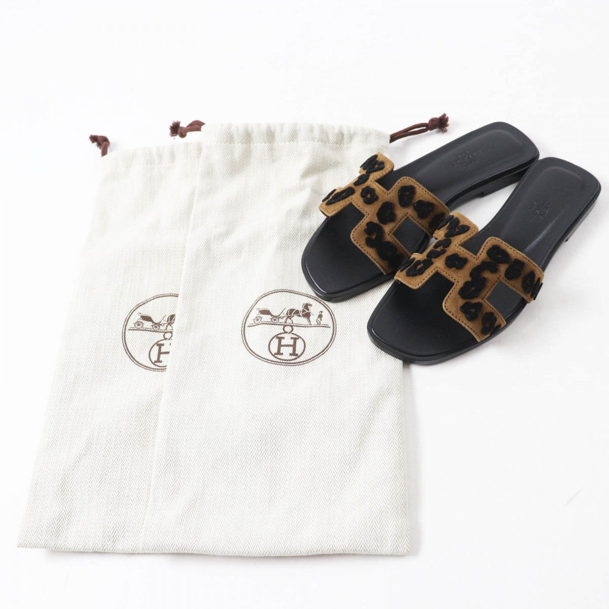 HERMES Sandals Chevre Verois Tufte Brown black Oran 35