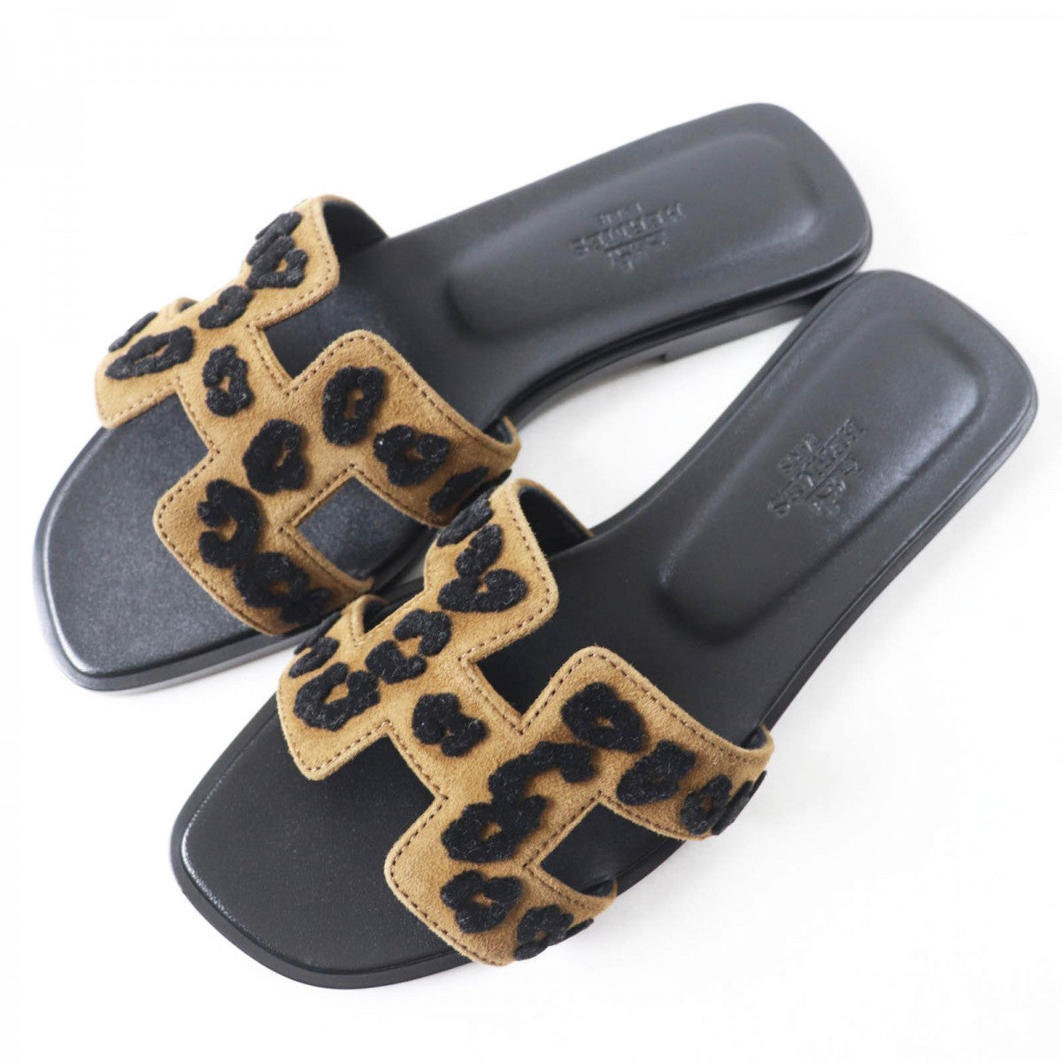 HERMES Sandals Chevre Verois Tufte Brown black Oran 35