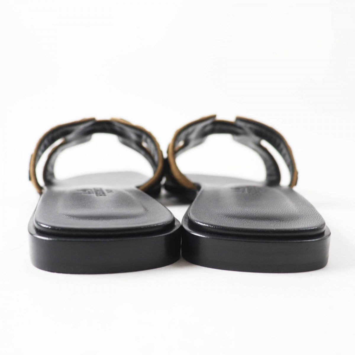 HERMES Sandals Chevre Verois Tufte Brown black Oran 35