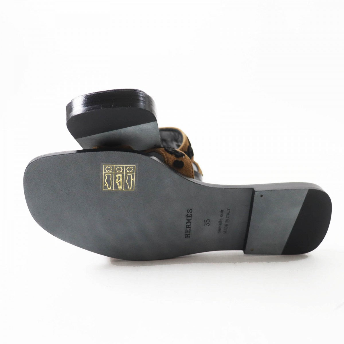 HERMES Sandals Chevre Verois Tufte Brown black Oran 35