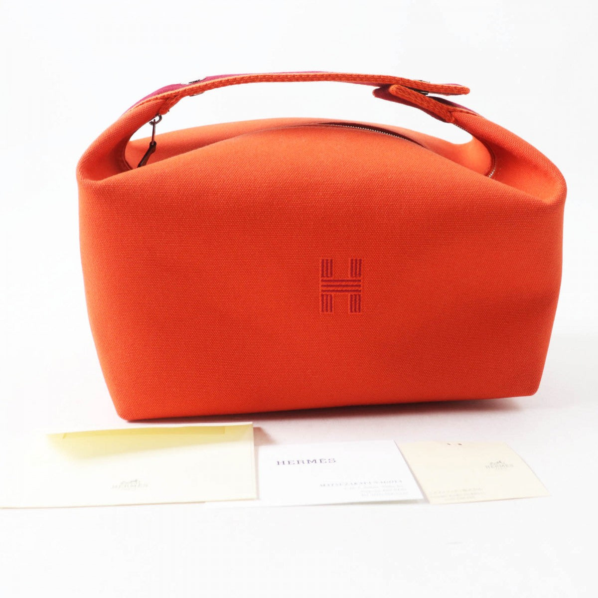 HERMES Handbag cotton orange fu Brid A Black GM