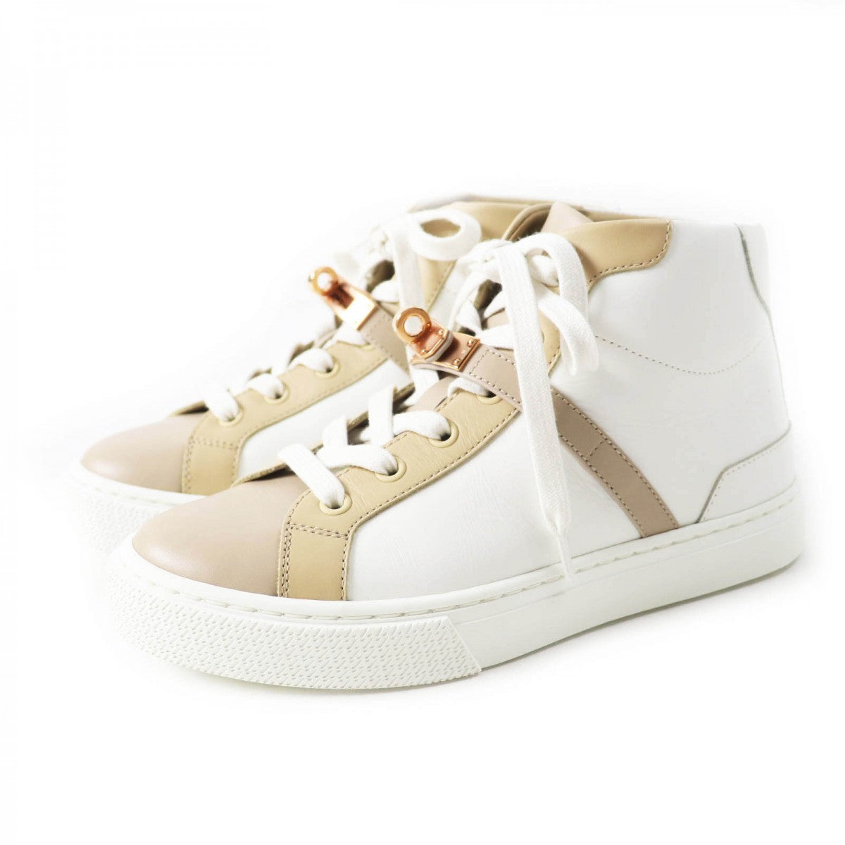 HERMES High cut sneakers leather White beige Daydream 35.5