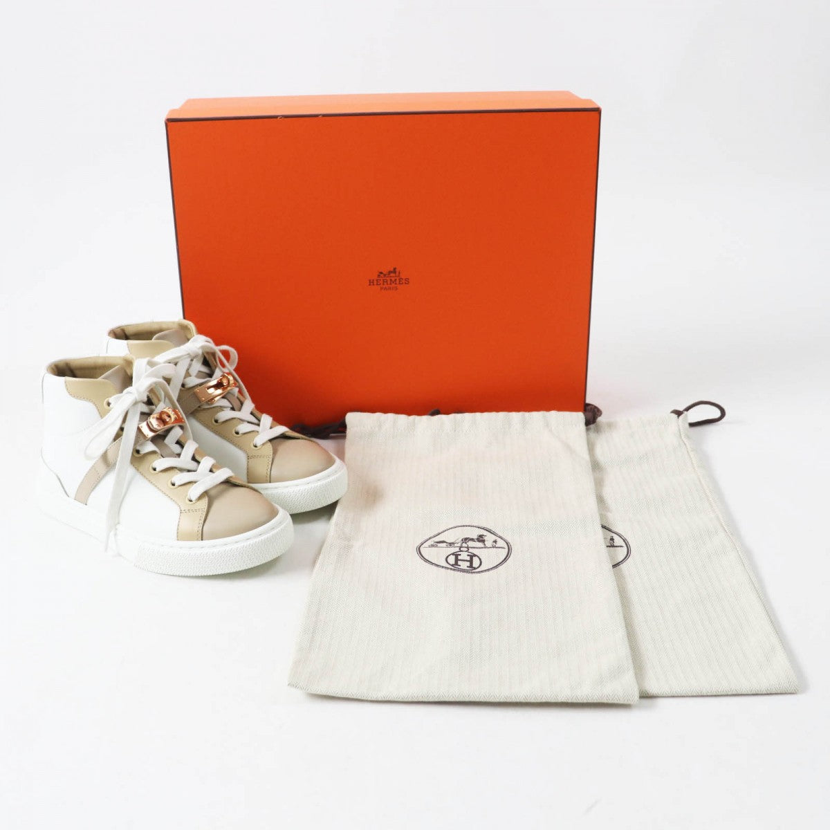HERMES High cut sneakers leather White beige Daydream 35.5