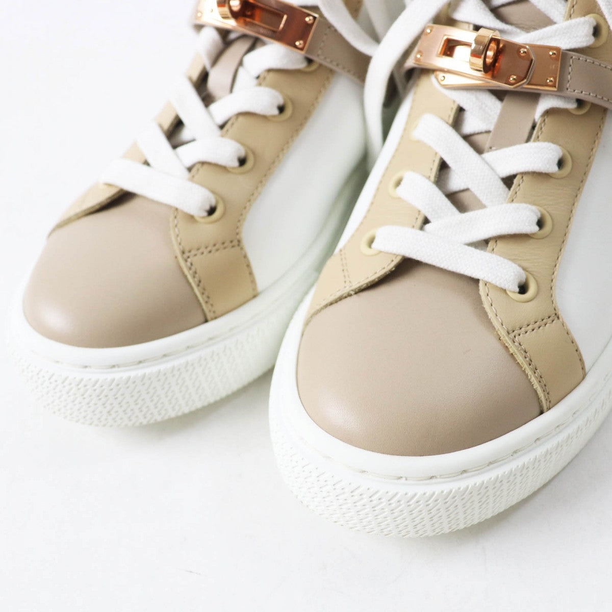 HERMES High cut sneakers leather White beige Daydream 35.5