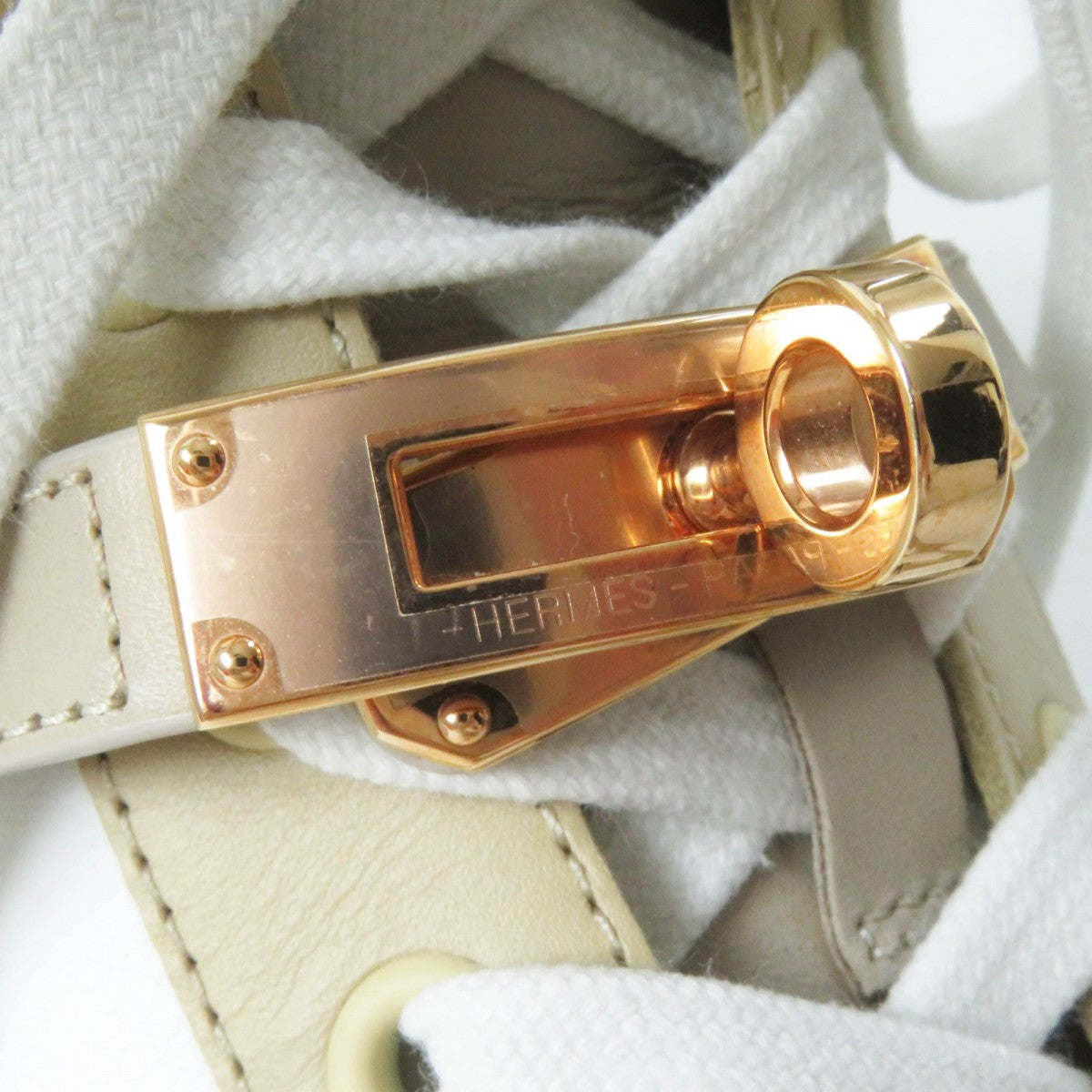 HERMES High cut sneakers leather White beige Daydream 35.5