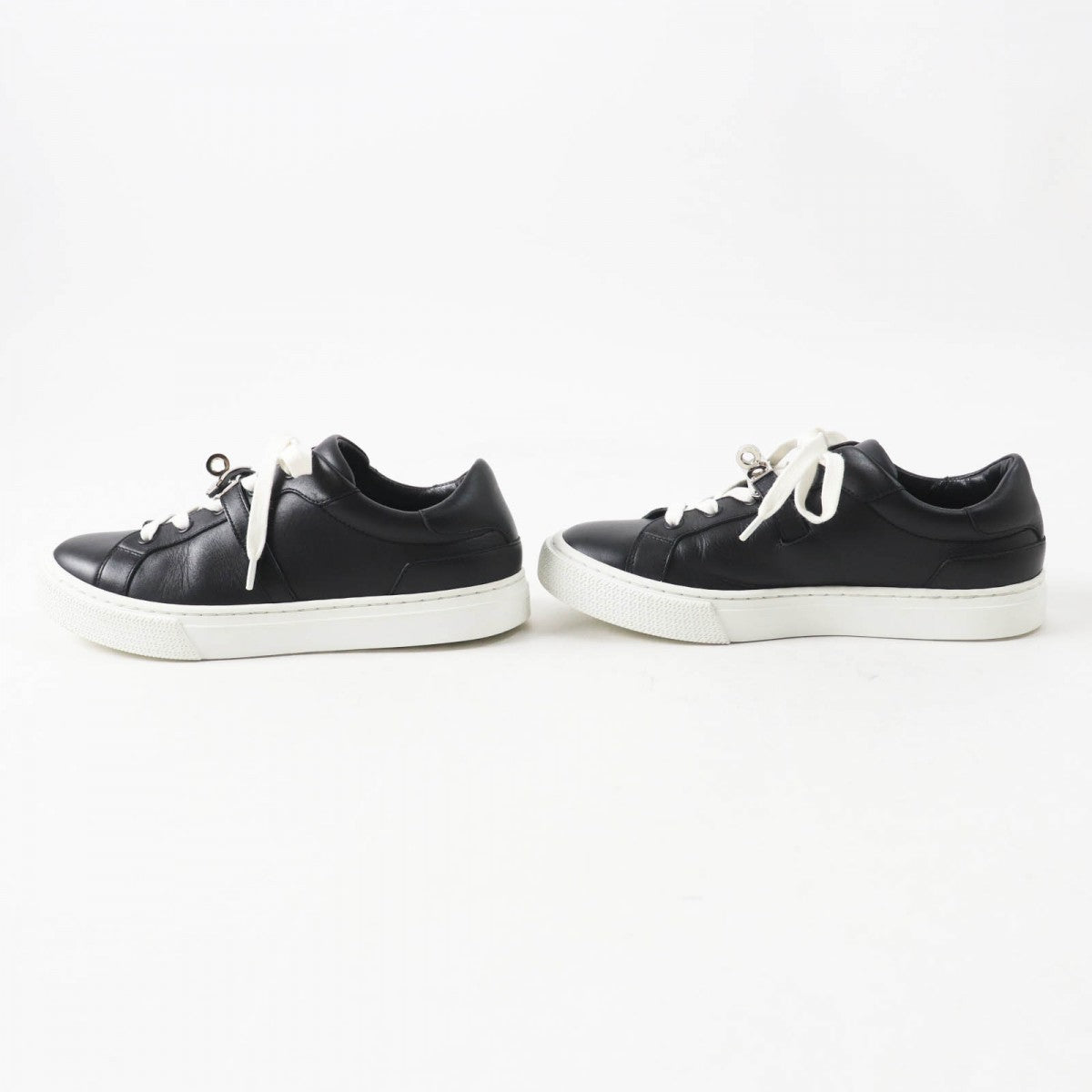 HERMES sneakers leather Black White Day 36