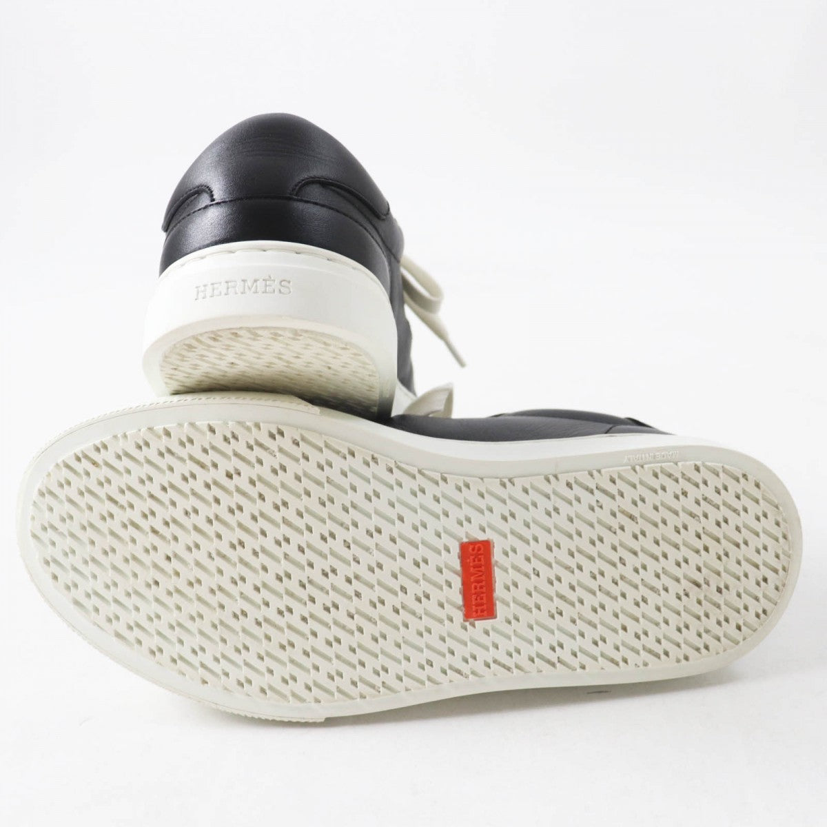 HERMES sneakers leather Black White Day 36