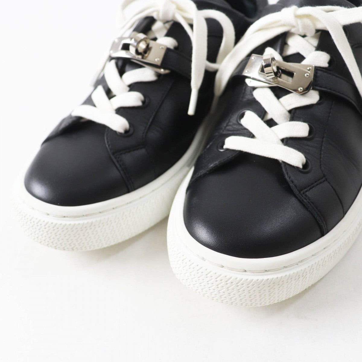 HERMES sneakers leather Black White Day 36