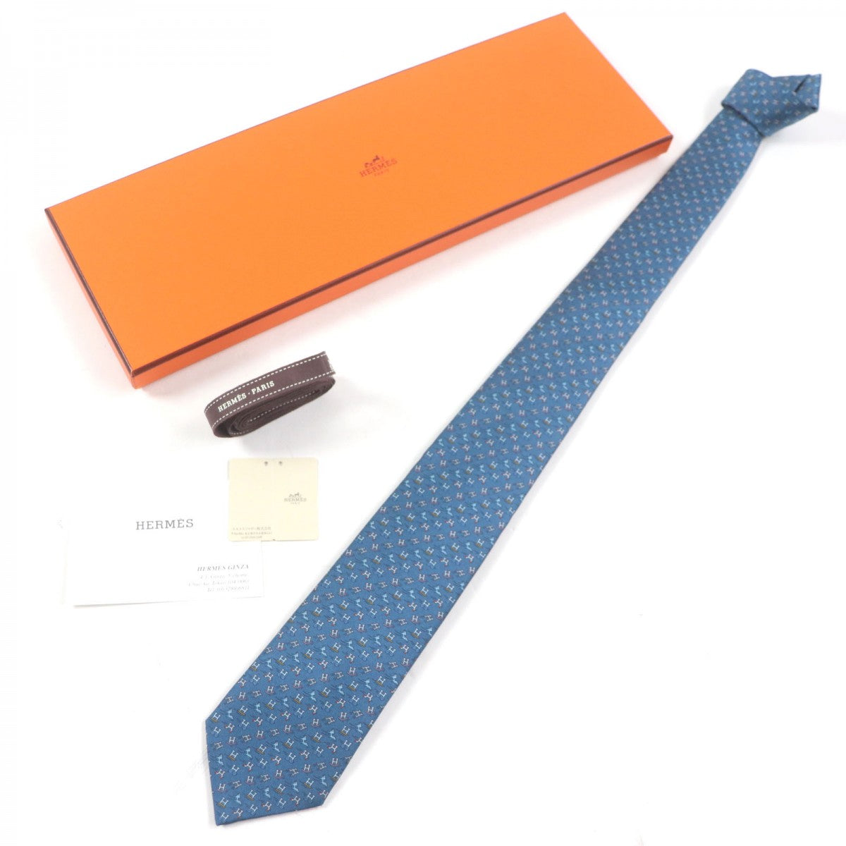 HERMES tie silk blue H. Ann Movement