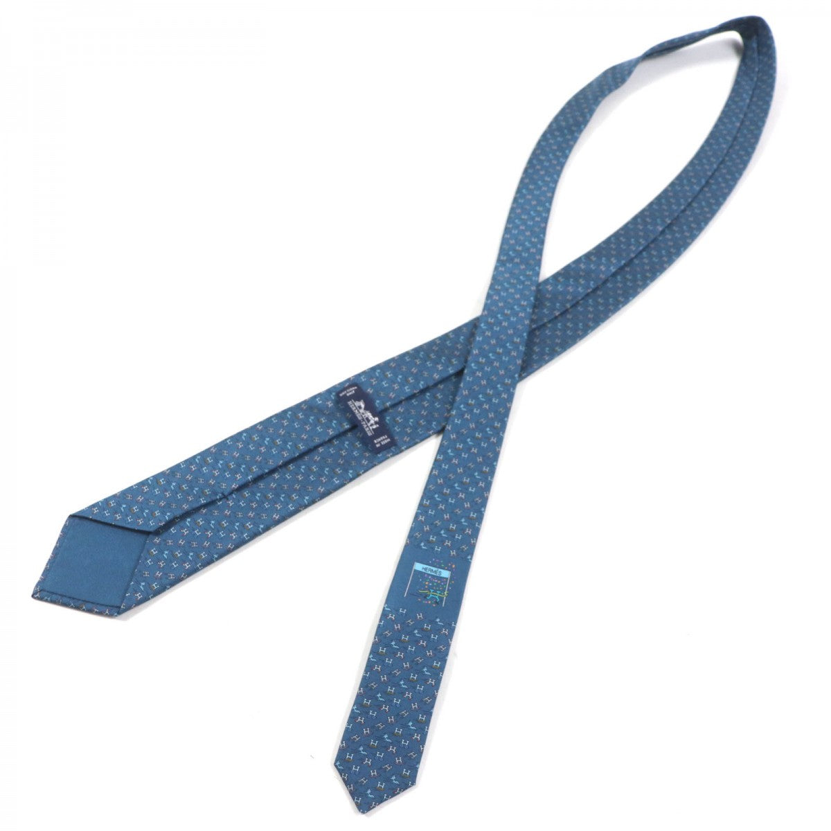 HERMES tie silk blue H. Ann Movement