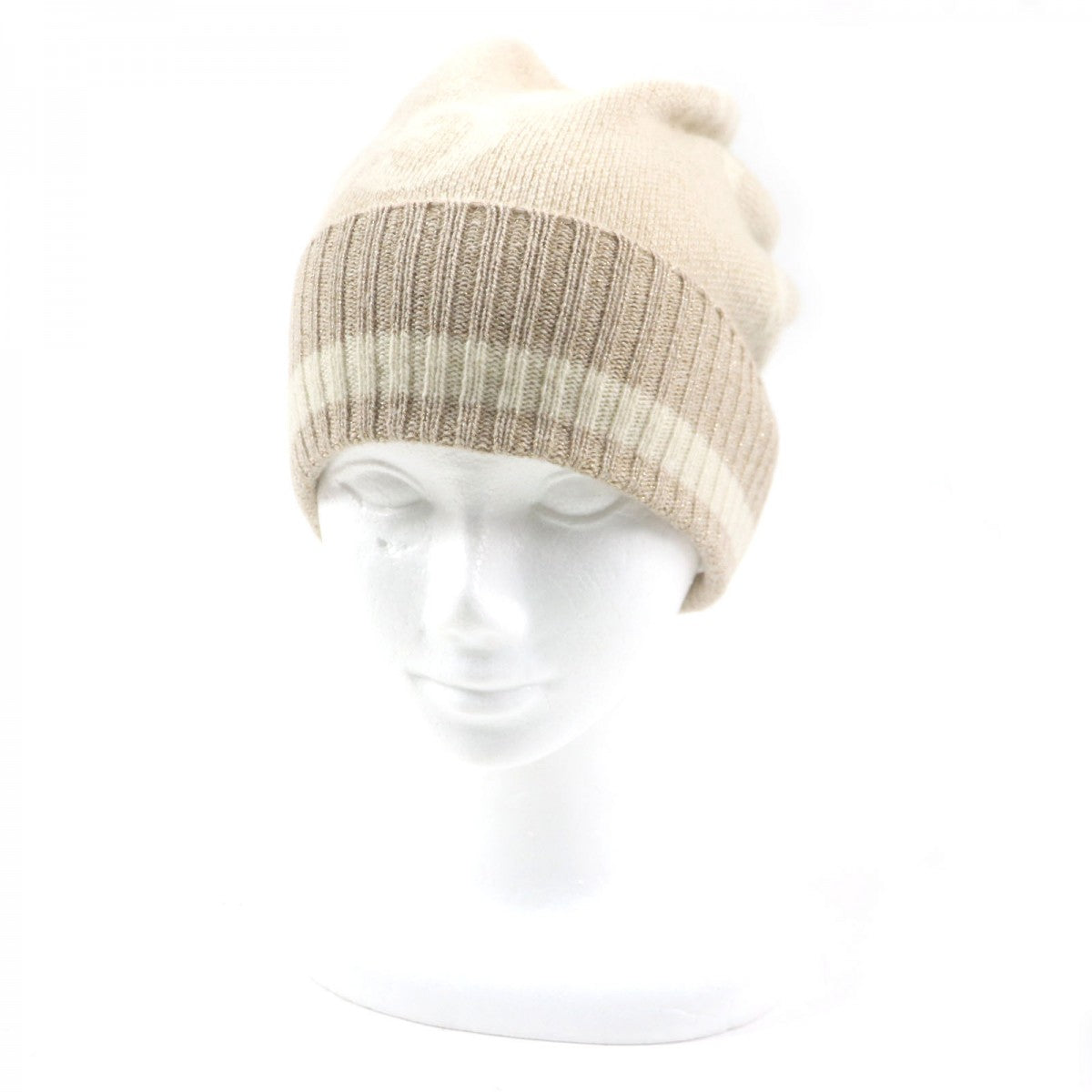 GUCCI Knit cap 765053 cashmere camel white GG Cashmere Jacquard Cap M