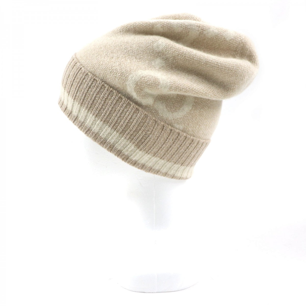 GUCCI Knit cap 765053 cashmere camel white GG Cashmere Jacquard Cap M